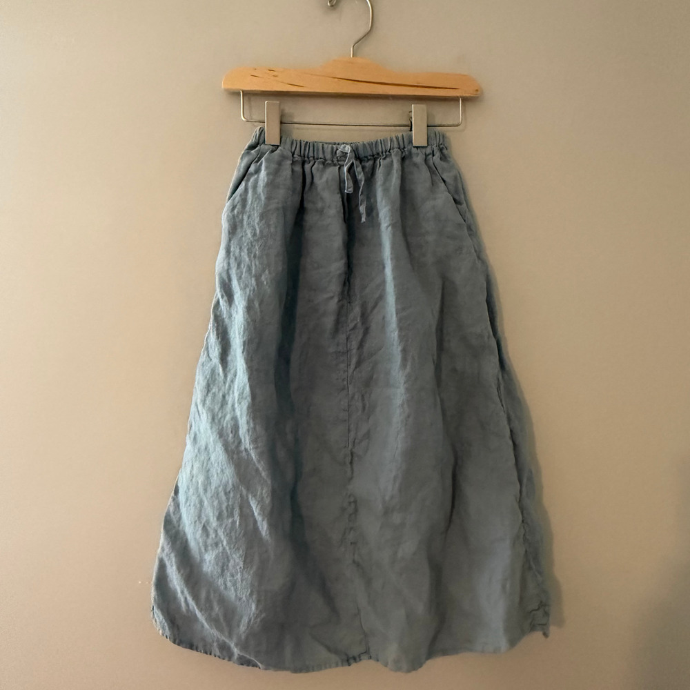 $20 ADD ON zara girls' blue linen midi skirt 11-12Y